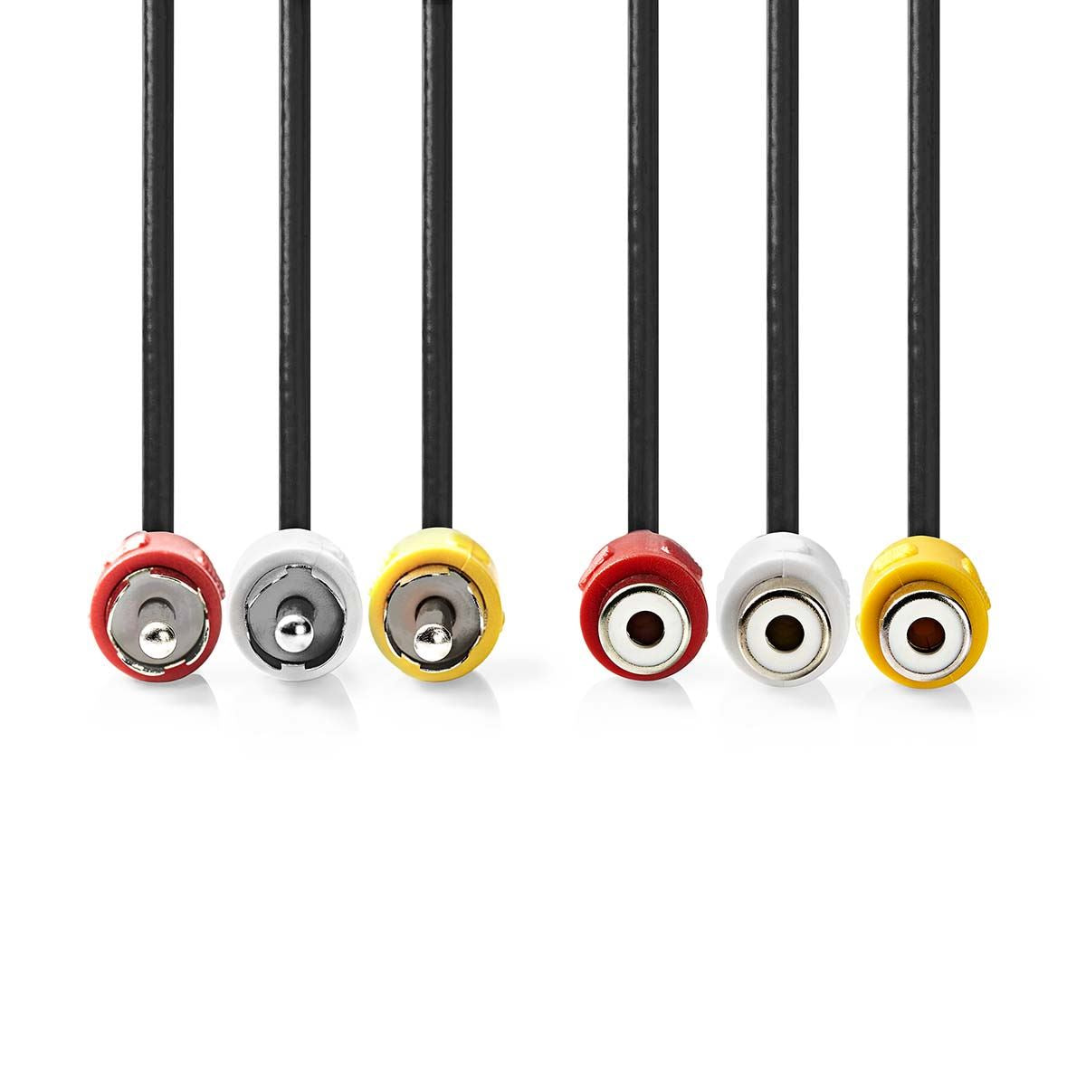 Nedis CVGP24305BK50 | Composite Video Cable | 3x RCA Male | 3x RCA Female | Nickel Plated | 480p | 5.00 m | Round | PVC | Black | Envelope