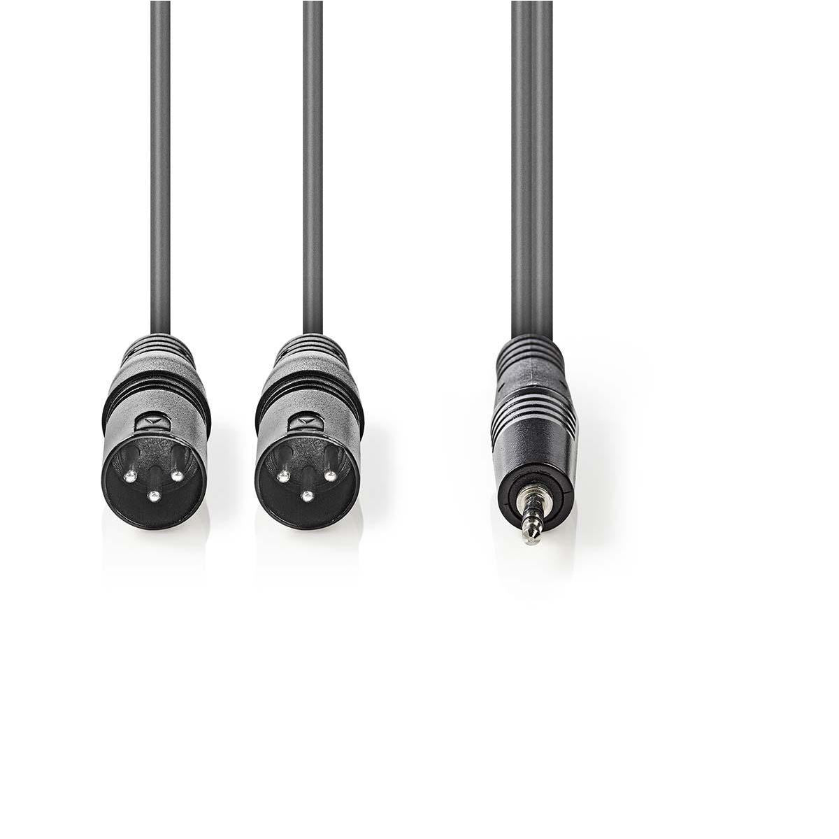 Nedis Balanced Audio Cable | 2x XLR 3-Pin Male | 3.5 mm Male | Nickel Plated | 3.00 m | Round | PVC | Dark Grey | Carton Sleeve