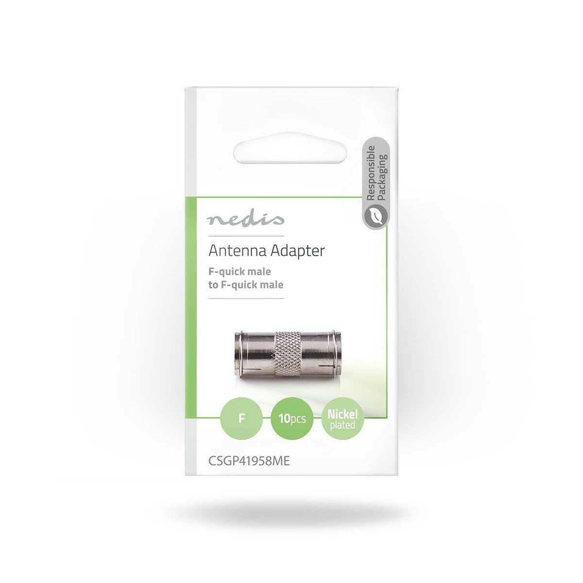 Nedis Satellite & Antenna Adapter | F Male Quick | F Male Quick | Nickel Plated | 75 Ohm | Straight | Metal | Silver | 10 pcs | Envelope