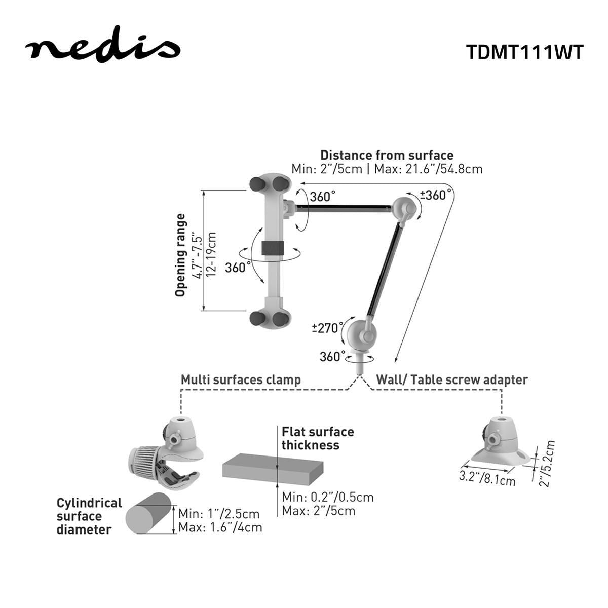 Nedis Tablet Stand | Universal | Interactive | Metal / White