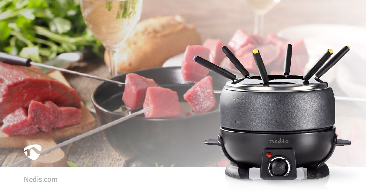 Nedis 2.3L Electric Fondue Set with 6 Forks and Adjustable Temperature