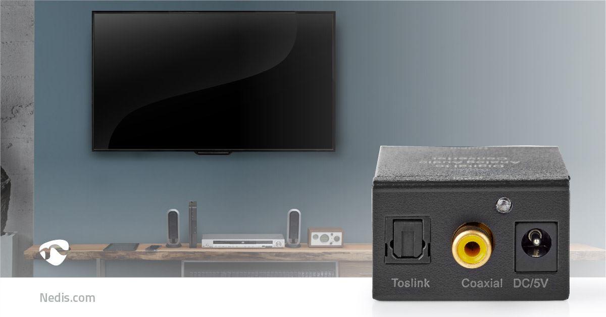 Nedis Digital Audio Converter | 1-way | Connection input: 1x Digital RCA / 1x TosLink | Connection output: 1x (2x RCA) / 1x 3.5 mm | Automatic | Integrated amplifier | Black