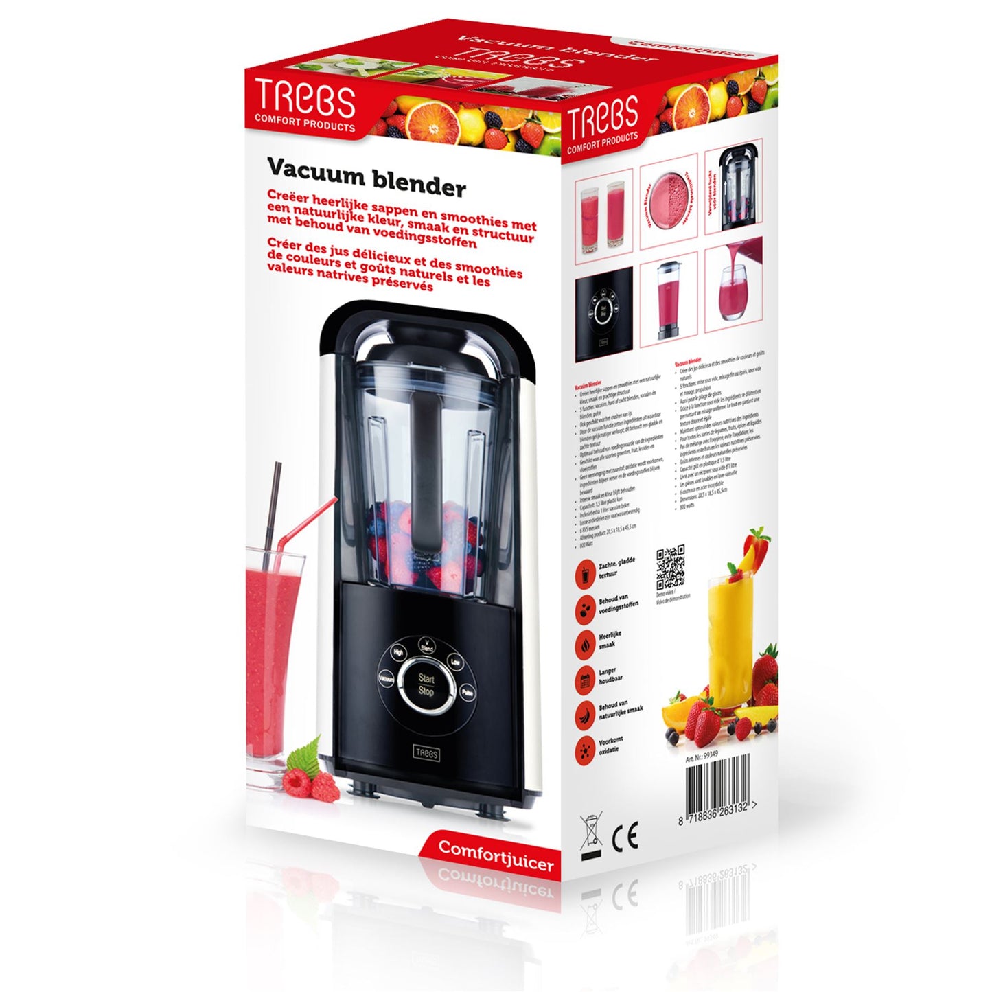 Trebs Vacuum Blender | 1.5l | 800W | 6 Stainless Steel Blades | 5 Functions | Black