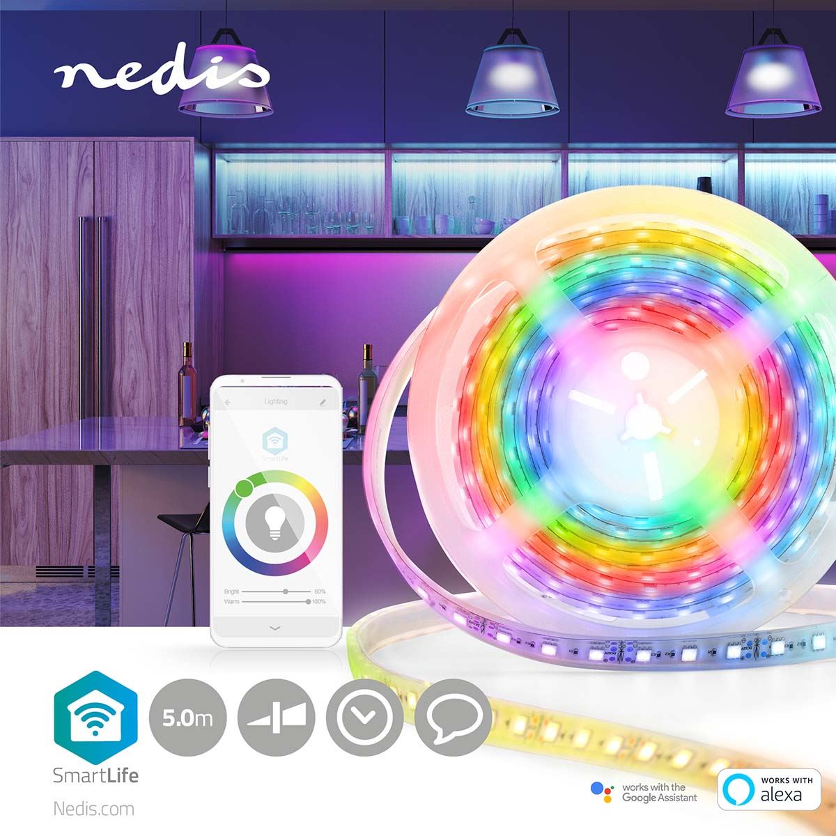 Nedis SmartLife LED Strip | Wi-Fi | Multi Colour | SMD | 5.00 m | IP65 | 2700 K | 960 lm | Android™ / IOS