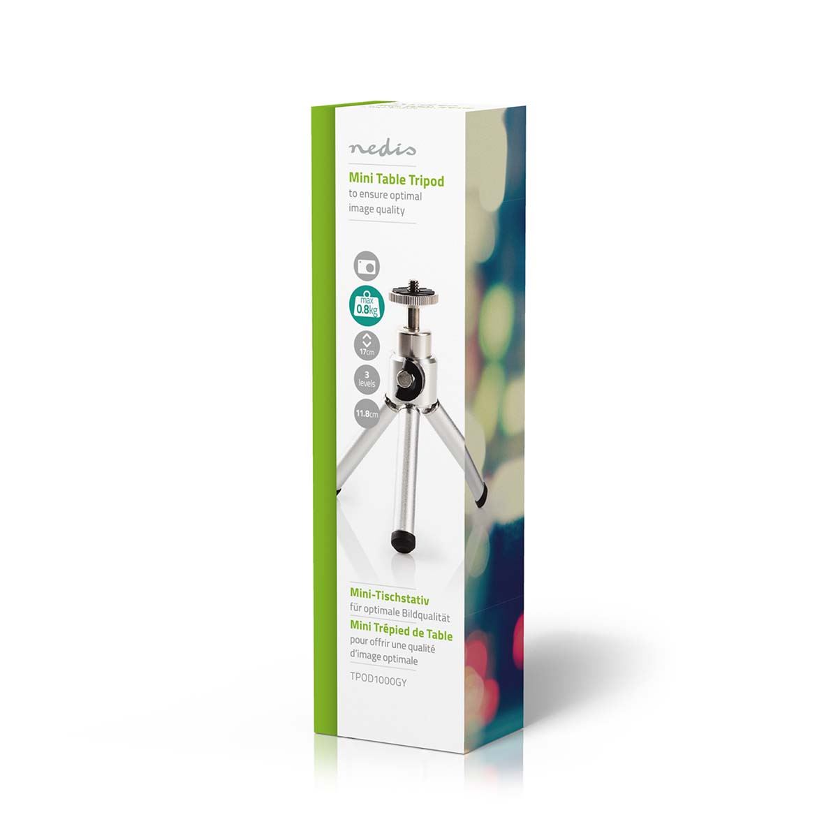 Nedis Tripod | Maximum load capacity: 0.8 kg | Minimum working height: 11 cm | Maximum working height: 14.5 cm | 1 Segment | Ball Head | Travel bag included | ABS / Steel | Silver | PY32241