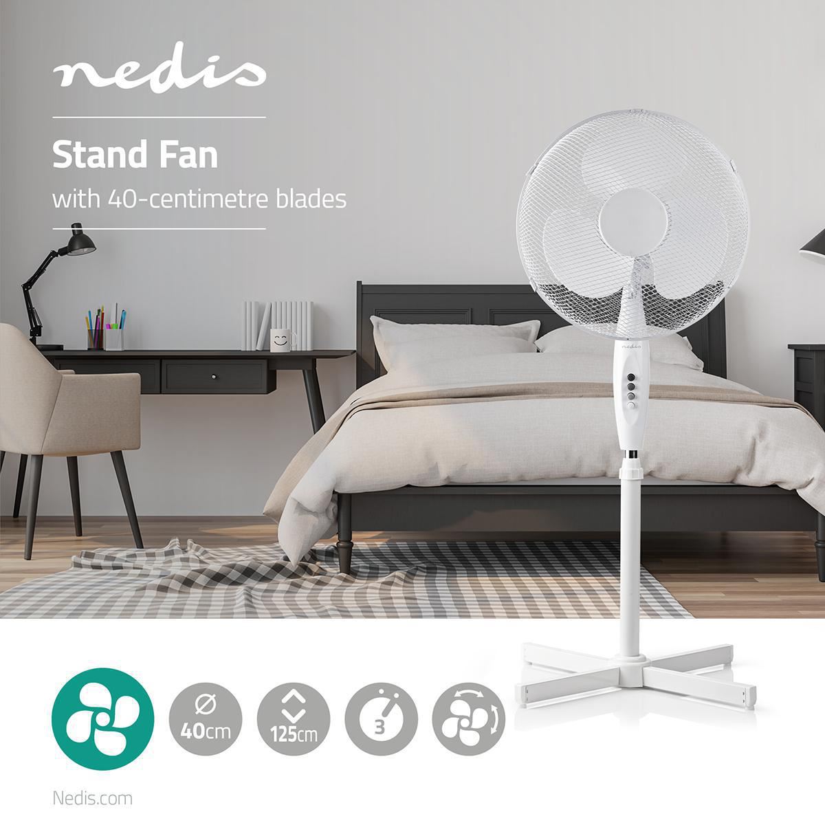 Nedis Stand Fan | Diameter: 400 mm | 3-Speed | Oscillation | 45 W | Adjustable height | White