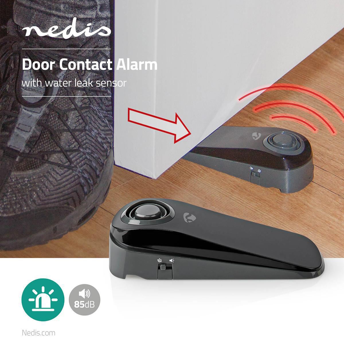 Nedis Doorstop Alarm | Battery Powered | 1x CR123A | 85 dB | Black / Grey