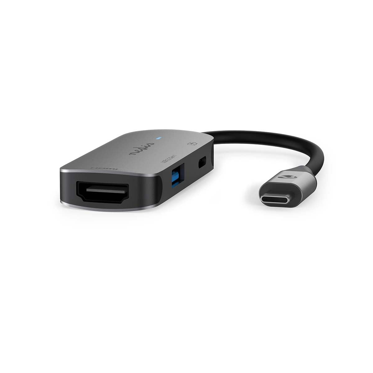 Nedis USB Multi-Port Adapter | USB 3.2 Gen 1 | USB-C™ Male | HDMI™ Output / USB-A Female / USB-C™ Female | 5 Gbps | 0.10 m | Round | Nickel Plated | PVC | Grey | Box