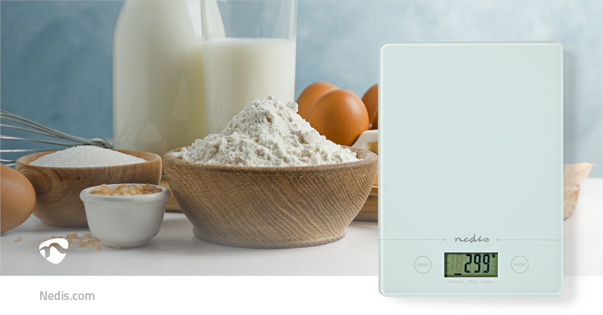 Nedis Kitchen Scales | Digital | Glass / Plastic | CR 2032 Battery | White