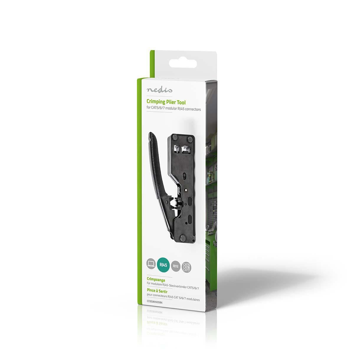 Nedis CCGG89505BK | Crimp pliers | CAT5 / CAT5e / CAT6 / CAT6a / CAT7 / RJ12 / RJ45 | Cutting / Plier | ABS / Steel | Black