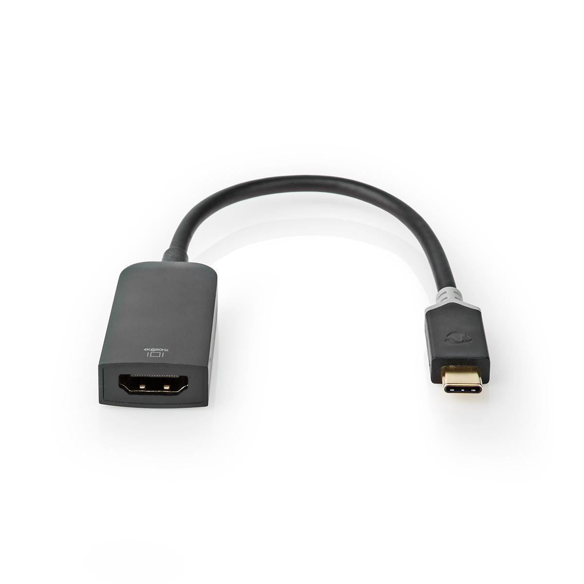 Nedis USB-C™ Adapter | USB 3.2 Gen 1 | USB-C™ Male | HDMI™ Output | 4K@60Hz | 0.20 m | Round | Gold Plated | PVC | Anthracite | Window Box with Euro Lock