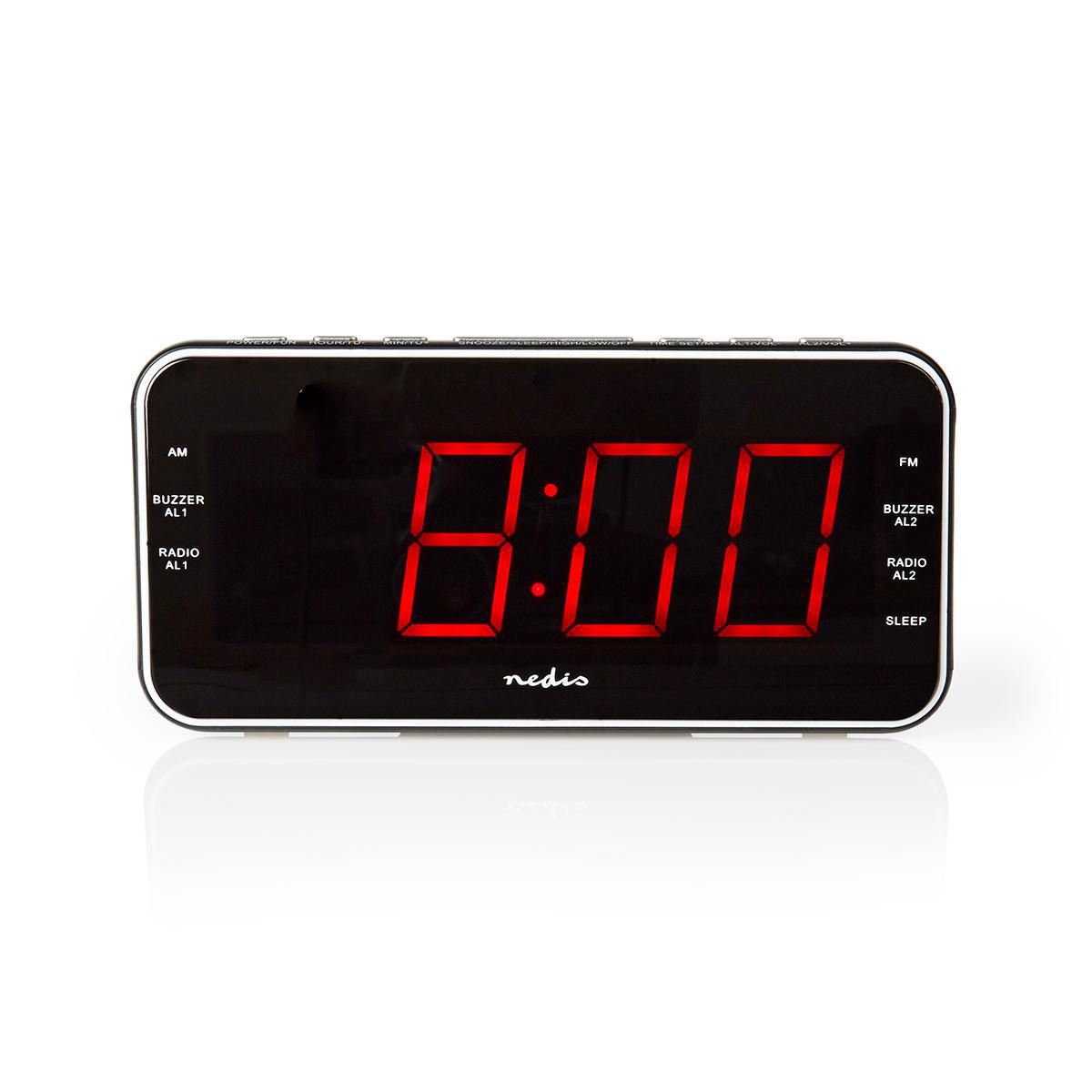 Nedis Digital Alarm Clock Radio | LED Display | 1x 3.5 mm Audio Input | Time projection | AM / FM | Snooze function | Sleep timer | Number of alarms: 2 | Black