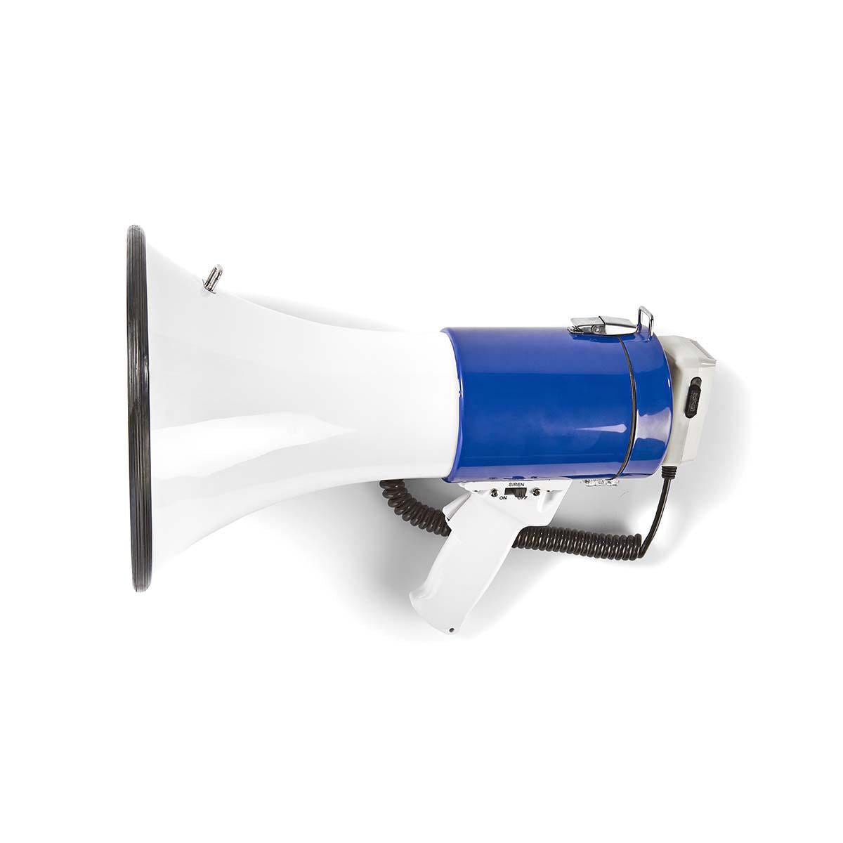 Nedis Megaphone | Maximum range: 1500 m | Maximum Volume control: 120 dB | Detachable Microphone | Built-in siren | Shoulder strap | Blue / White