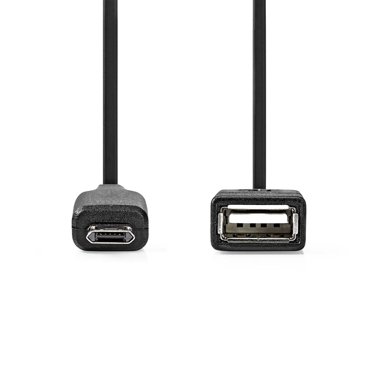 Nedis USB Micro-B Adapter | USB 2.0 | USB Micro-B Male | USB-A Female | 480 Mbps | 0.20 m | Round | Nickel Plated | PVC | Black | Box