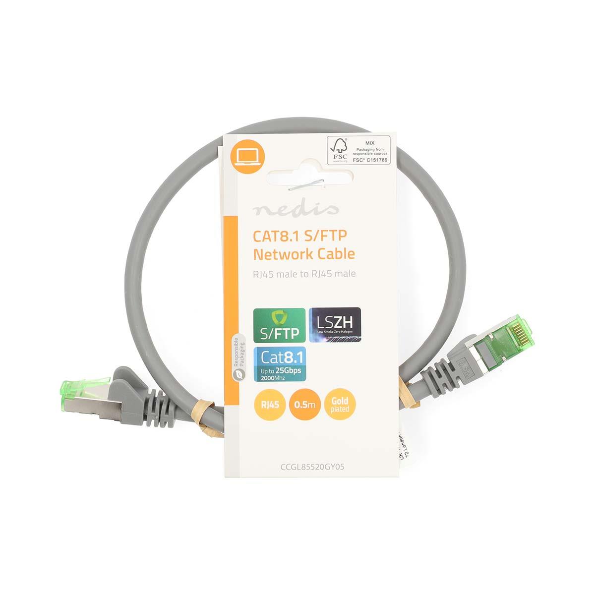 Nedis Cat 8.1 Network Cable | S/FTP | RJ45 Male | RJ45 Male | 0.50 m | Round | LSZH | Grey | Label