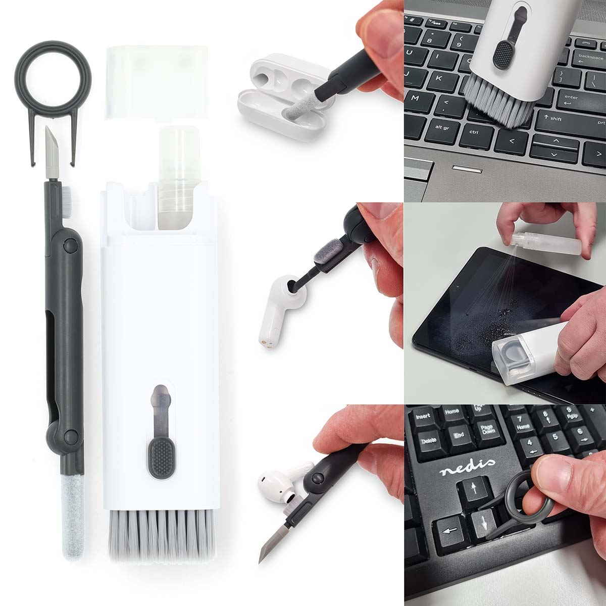 Nedis 7-in-1 Multifunctional Cleaning Kit | Spray | 5 ml | Keyboard / Mouse / Notebook / Smartphone / Tablet / Earphones | Wiper included