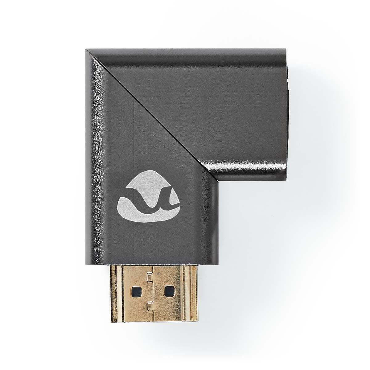 Nedis HDMI™ Adapter | HDMI™ Connector / HDMI™ Male | HDMI™ Output | Gold Plated | Angled Right | Aluminium | Gun Metal Grey | 1 pcs | Cover Window Box