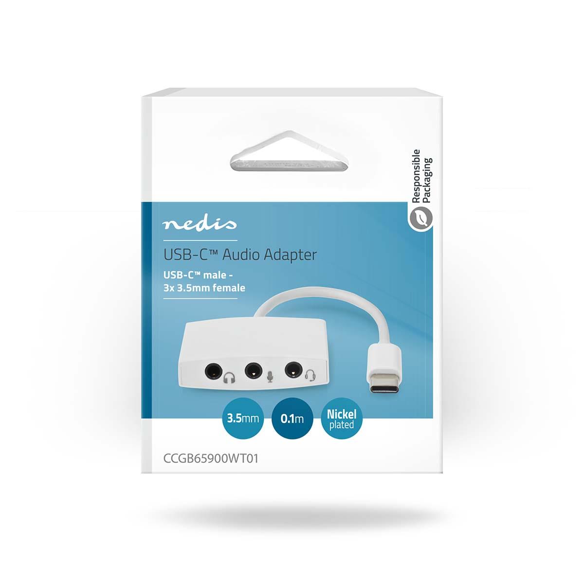 Nedis USB-C™ Adapter | USB 2.0 | USB-C™ Male | 3.5 mm Female | 0.10 m | Round | Nickel Plated | ABS/PVC | White | Box