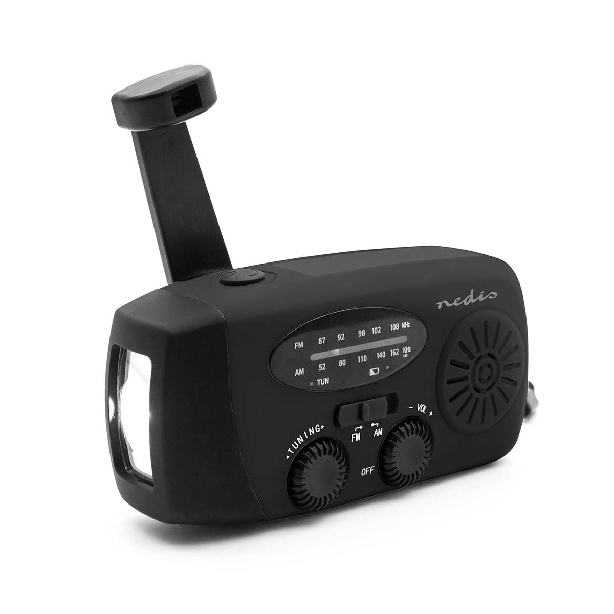 Nedis Emergency Radio | Table Design | AM / FM | Powerbank function | Battery Powered / Hand Crank / USB Powered | Black
