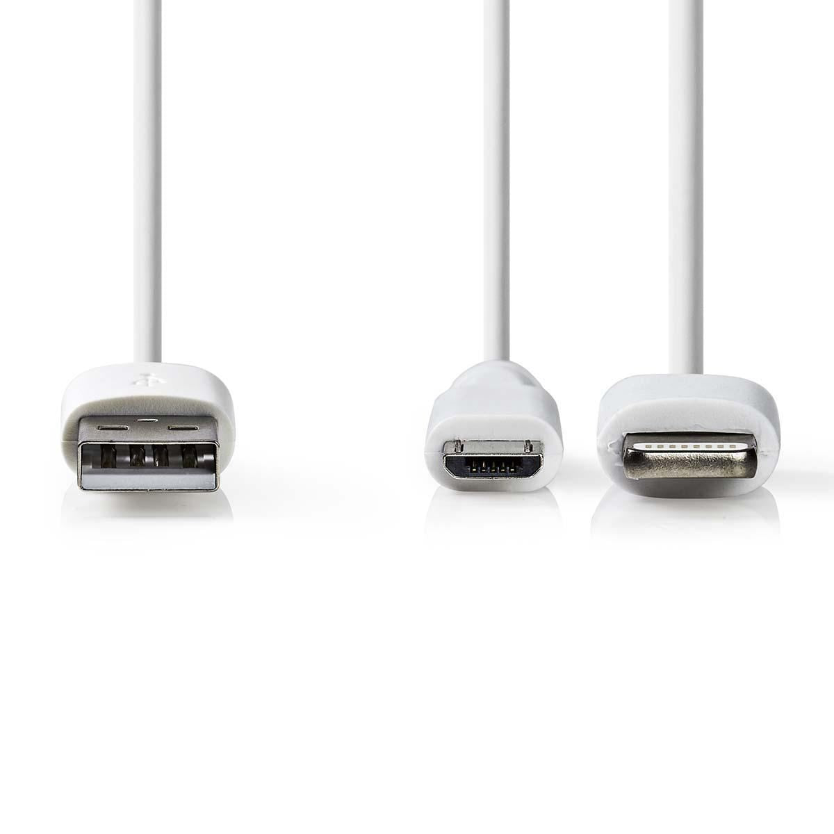 Nedis 2-in-1 Cable | USB 2.0 | USB-A Male | Apple Lightning 8-Pin / USB Micro-B Male | 480 Mbps | 1.00 m | Nickel Plated | Round | PVC | White | Polybag