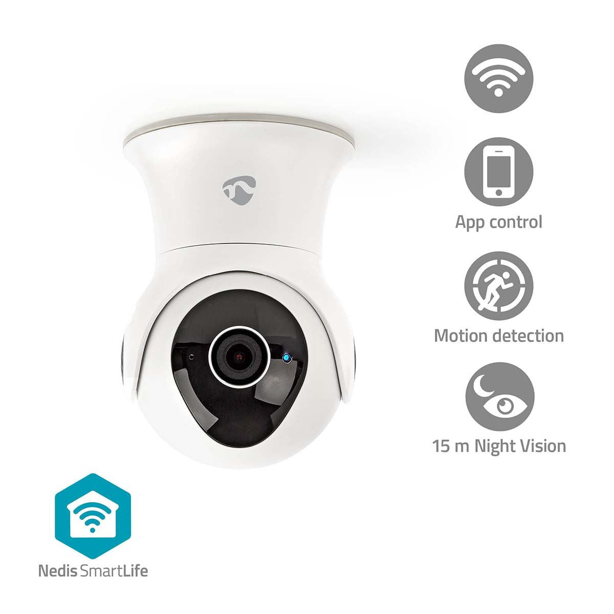 Nedis SmartLife Outdoor Camera | Wi-Fi | Full HD 1080p | Pan tilt | IP65 | Cloud Storage (optional) / Internal 16GB | 12 V DC | With motion sensor | Night vision | White