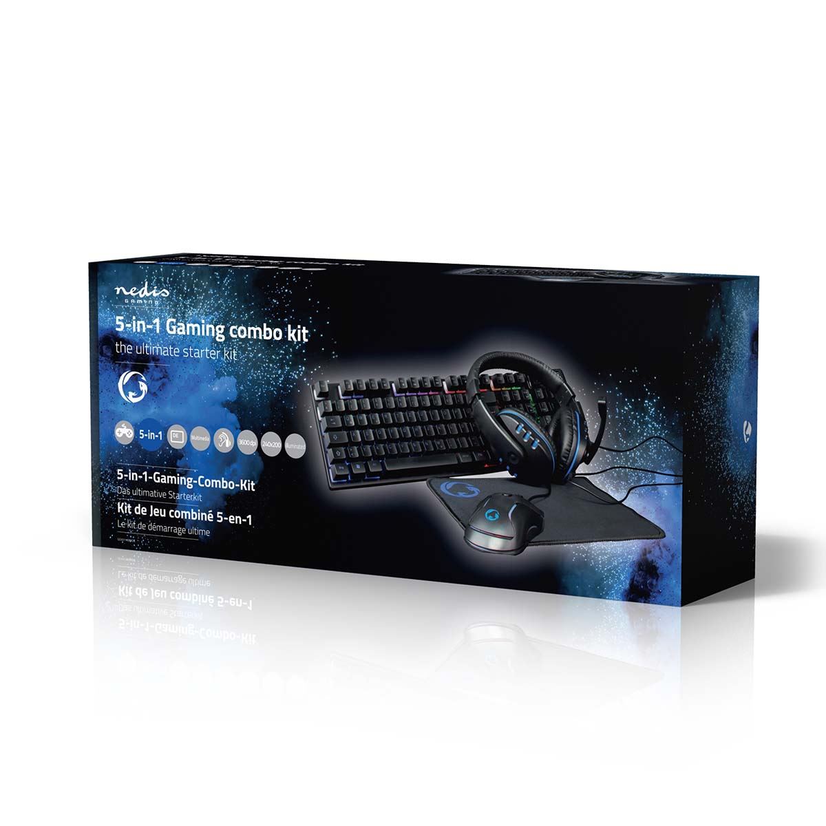 Nedis Gaming Combo Kit | 5-in-1 | Keyboard, Headset, Mouse and Mouse Pad | Black | QWERTZ | DE Layout