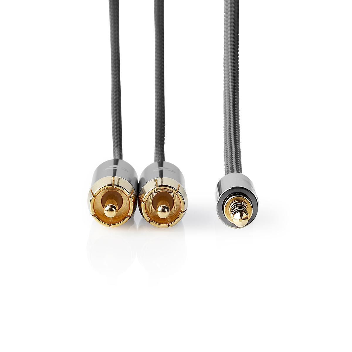 Nedis Stereo Audio Cable | 3.5 mm Male | 2x RCA Male | Gold Plated | 1.00 m | Round | Grey / Gun Metal Grey | Cover Window Box