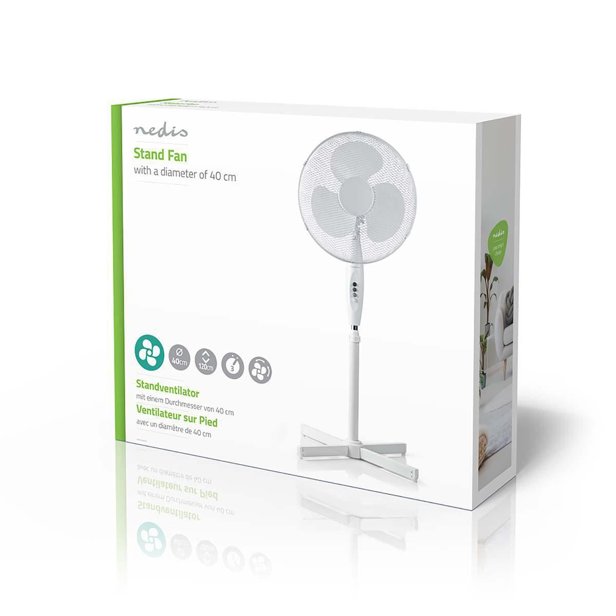 Nedis Stand Fan | Diameter: 400 mm | 3-Speed | Oscillation | 45 W | Adjustable height | White