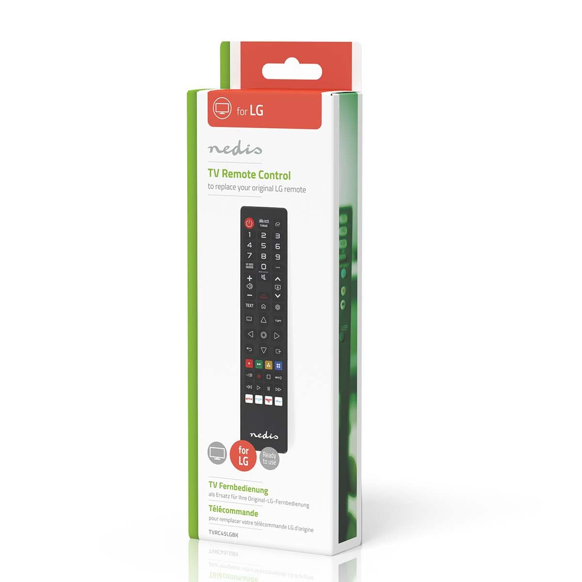 Nedis Replacement Remote Control | Suitable for: LG | Preprogrammed | 1 Device | Amazon Prime / Disney + Button / Netflix Button / Rakuten TV Button | Infrared | Black