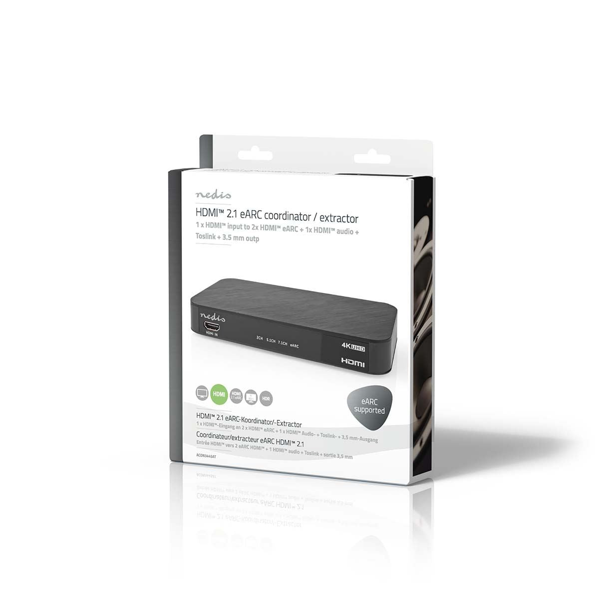 Nedis Digital Audio Converter | 2-way | Connection input: DC Power / 1x HDMI™ Input | Connection output: 1x 3.5 mm / 1x TosLink / 3x HDMI™ Output | Automatic / Push Button | Anthracite