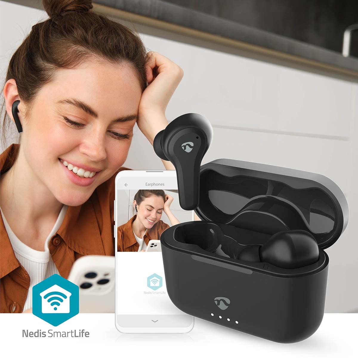Nedis Fully Wireless Earphones | Hybrid (ENC + ANC) | Bluetooth® | Maximum battery play time: 36 hrs | Touch Control | Charging case | Wireless charging case | Built-in microphone | Voice control support | Black