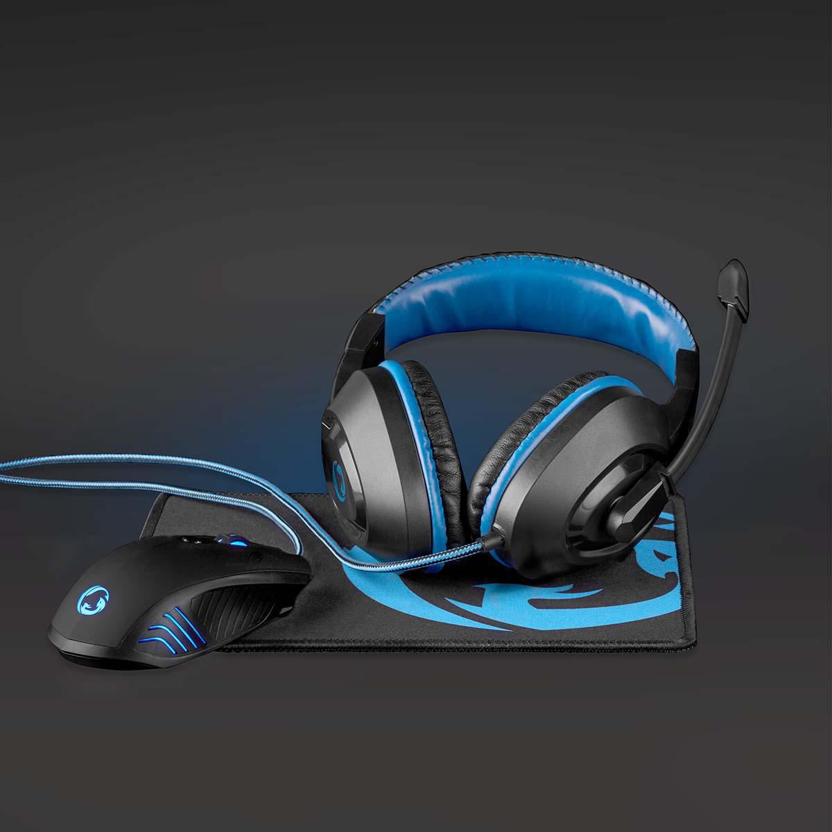 Nedis Gaming Combo Kit | 3-in-1 | Headset, Mouse and Mouse Pad | Black / Blue