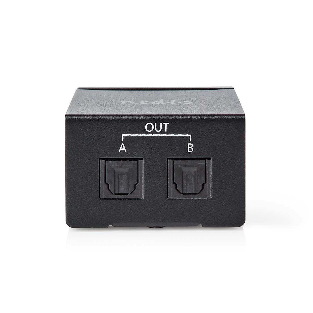Nedis Digital Audio Splitter | 2-way | Connection input: TosLink Female | Connection output: 2x TosLink | Push Button | Metal | Black