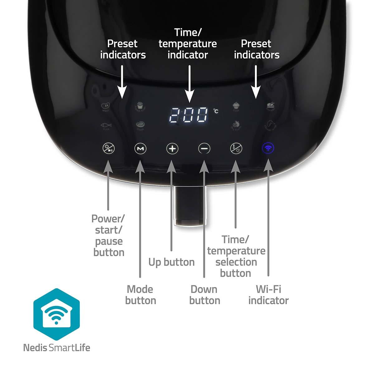 Nedis SmartLife Hot Air Fryer | Wi-Fi | 7,2 l | Timer: 60 min | Number of preset programs: 8 | Digital | Android™ / IOS | Black