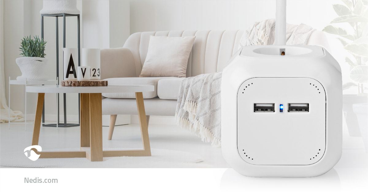 Nedis Extension Socket | Type F (CEE 7/7) | 4-Way | 1.50 m | 3680 W | 16 A | Kind of grounding: Side Contacts | 230 V AC 50/60 Hz | Socket angle: 90 ° | H05VV-F 3G1.5mm² | White