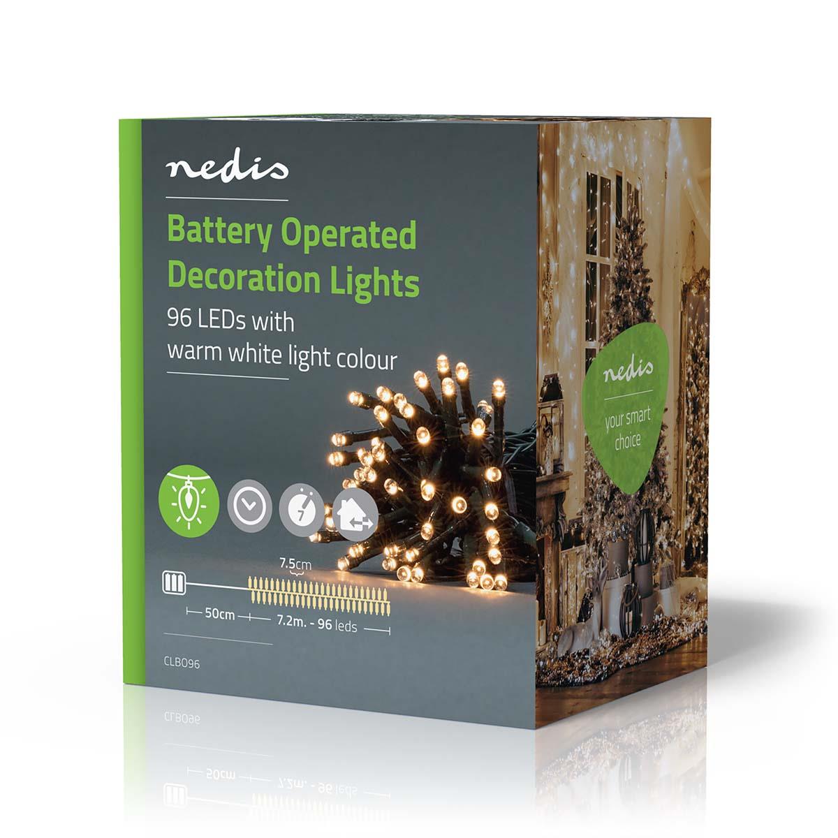Nedis Christmas Lights | String | 96 LED's | Warm White | 7.20 m | Light effects: 7 | Indoor & Outdoor | Battery Powered