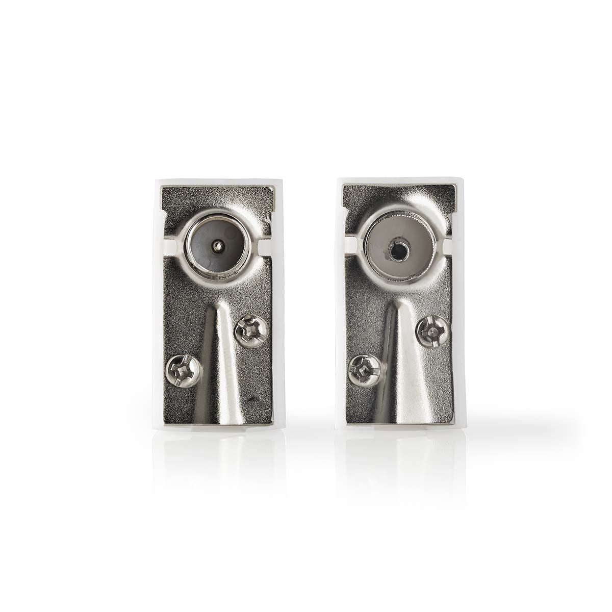 Nedis IEC (Coax) Connector | Angled | Female / Male | Nickel Plated | 75 Ohm | Screw | Cable input diameter: 7.0 mm | Metal / PVC | White | 2 pcs | Box