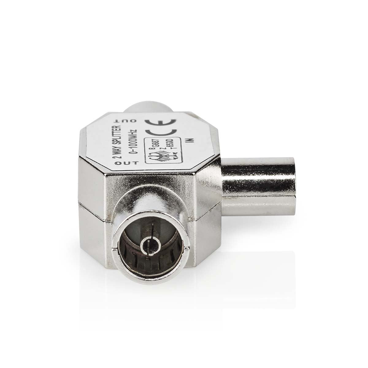 Nedis Satellite & Antenna Adapter | IEC (Coax) Male | 2x Coax Female | Nickel Plated | 75 Ohm | T-Splitter | Metal | Silver | 1 pcs | Box