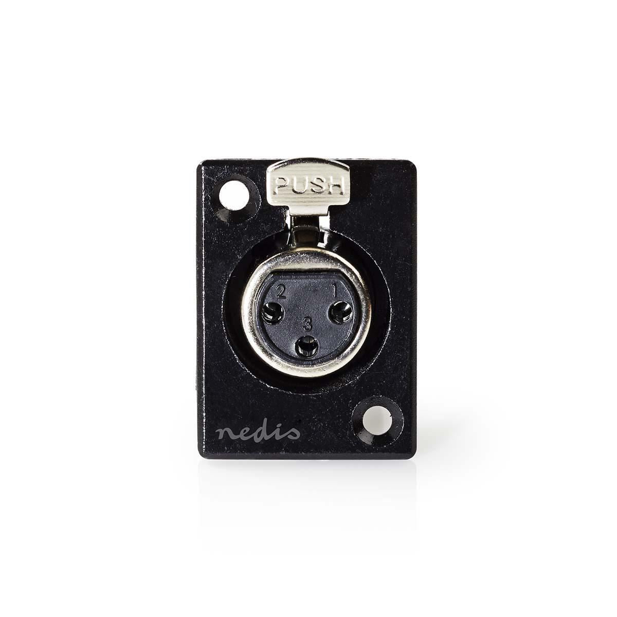 Nedis XLR Connector | Straight | Female | Nickel Plated | Chassis | Cable input diameter: 5.0 mm | Metal | Black | 1 pcs | Polybag