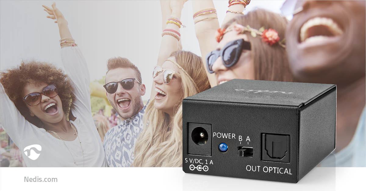 Nedis Digital Audio Switch | 2-way | Connection input: DC Power / 2x TosLink | Connection output: TosLink Female | Manual / Switch | Metal | Black
