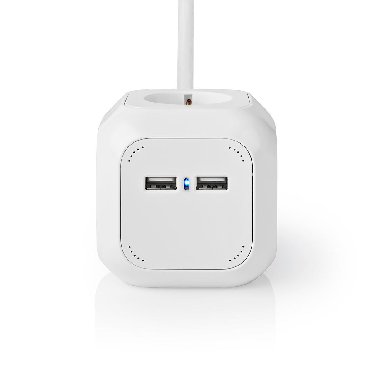 Nedis Extension Socket | Type F (CEE 7/7) | 4-Way | 1.50 m | 3680 W | 16 A | Kind of grounding: Side Contacts | 230 V AC 50/60 Hz | Socket angle: 90 ° | H05VV-F 3G1.5mm² | White