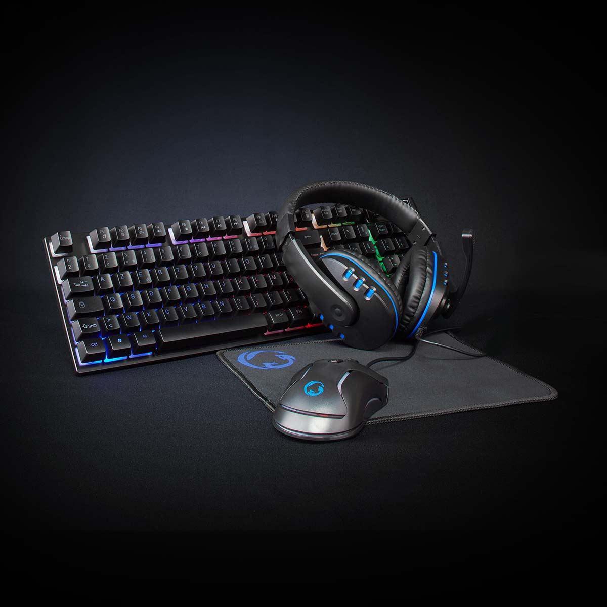Nedis Gaming Combo Kit | 5-in-1 | Keyboard, Headset, Mouse and Mouse Pad | Black | AZERTY | FR Layout
