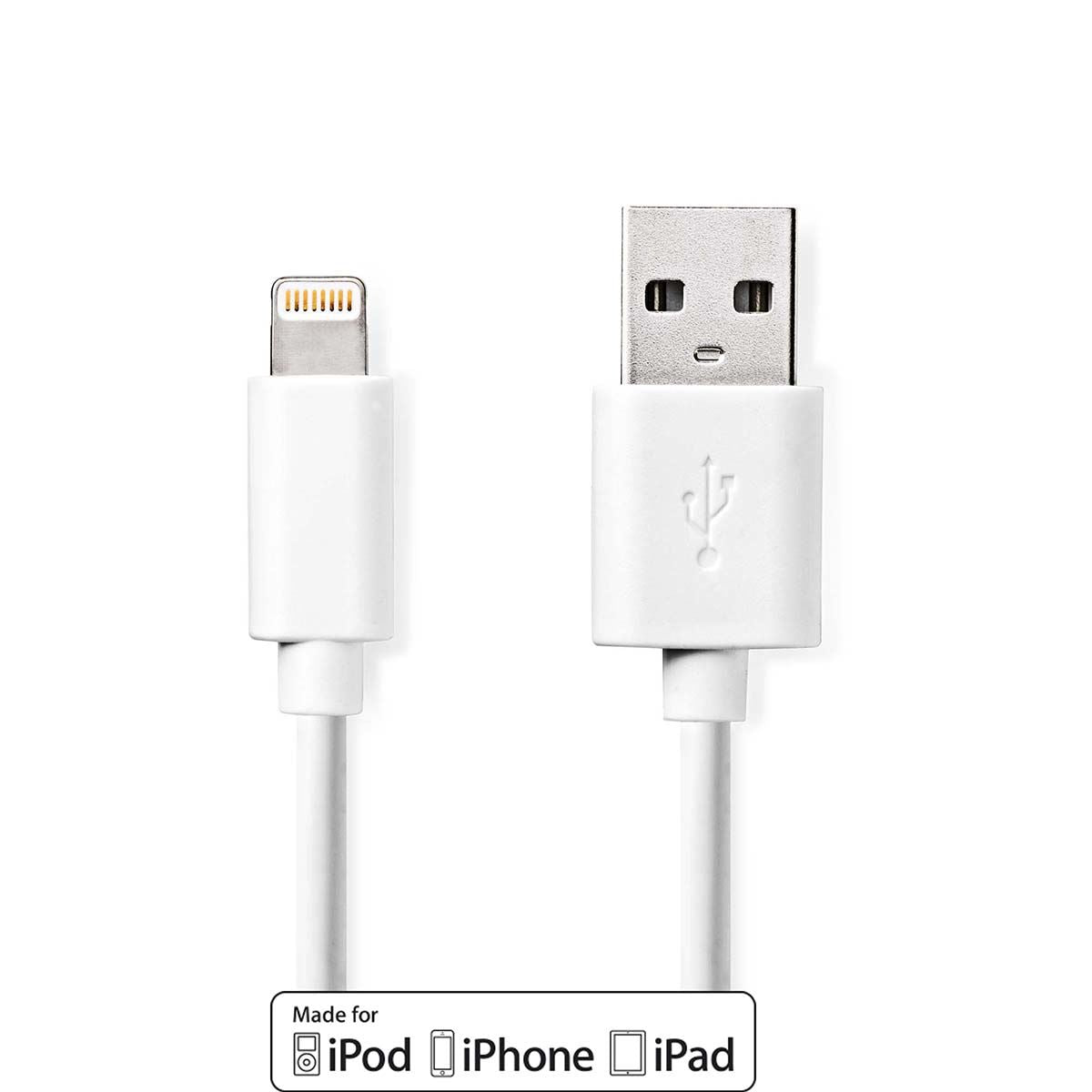Nedis Lightning Cable | USB 2.0 | Apple Lightning 8-Pin | USB-A Male | 480 Mbps | Nickel Plated | 2.00 m | Round | PVC | White | Box