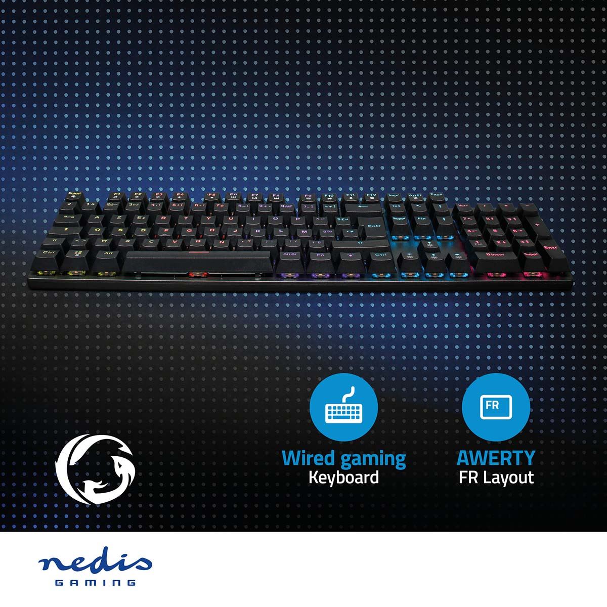 Nedis Wired Gaming Keyboard | USB Type-A | Mechanical Keys | LED | AZERTY | FR Layout | USB Powered | Power cable length: 1.50 m | Gaming