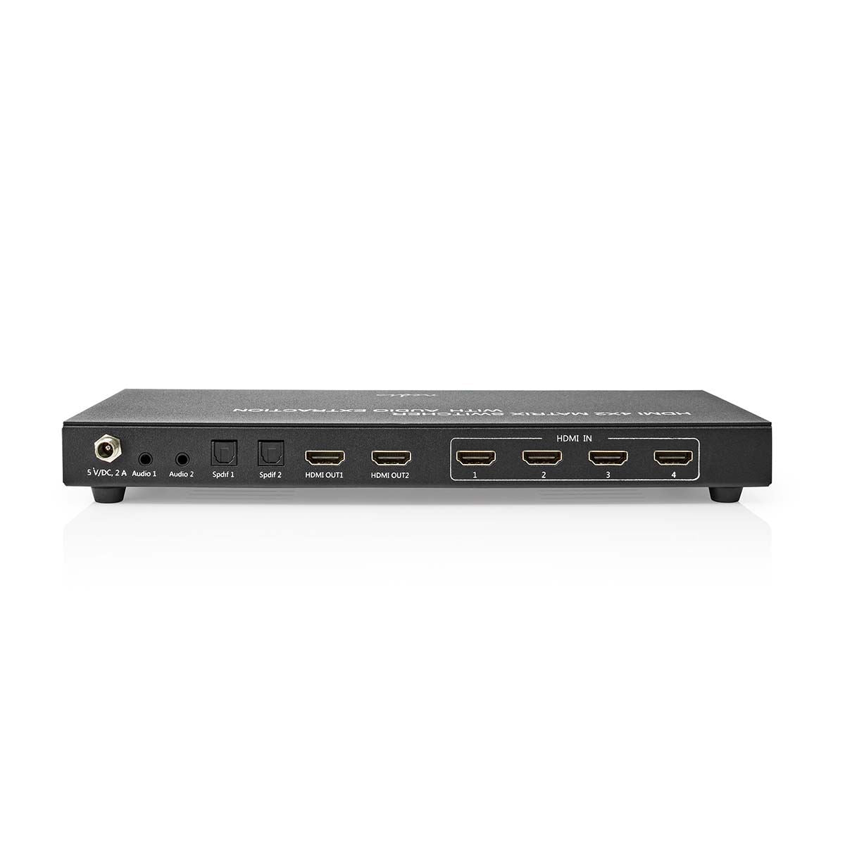 Nedis HDMI™ Matrix Switch | 4 x 2 port(s) | 4x HDMI™ Input | 2x 3.5 mm / 2x HDMI™ Output / 2x TosLink | 4K@60Hz | 18 Gbps | Remote controlled | Metal | Anthracite