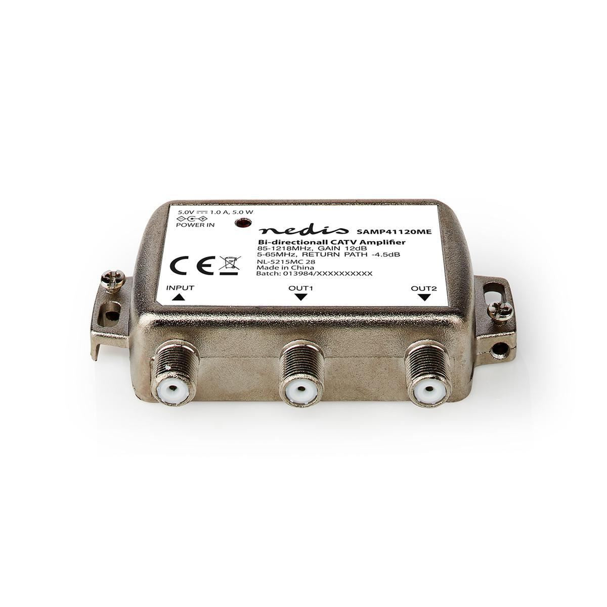 Nedis CATV Amplifier | Gain: 12 dB | 85 - 1218 MHz | Number of outputs: 2 | Return path | Silver