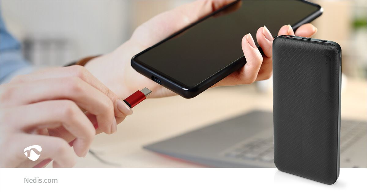 Nedis Powerbank | 10000 mAh | 1.5 / 2.0 / 3.0 A | Number of outputs: 2 | Output connection: 1x USB-A / 1x USB-C™ | Input connection: 1x Micro USB / 1x USB-C™ | PD2.0 18W | Lithium-Polymer