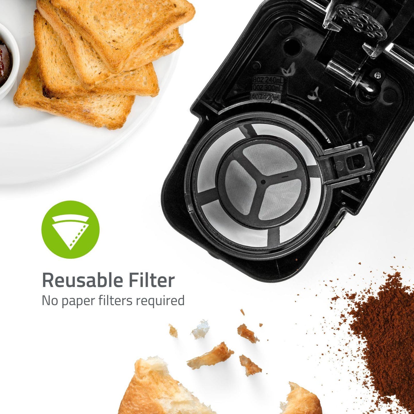 Nedis Coffee Maker | Filter Coffee | 0.4 l | 1 Cups | Switch on timer | Black / Silver