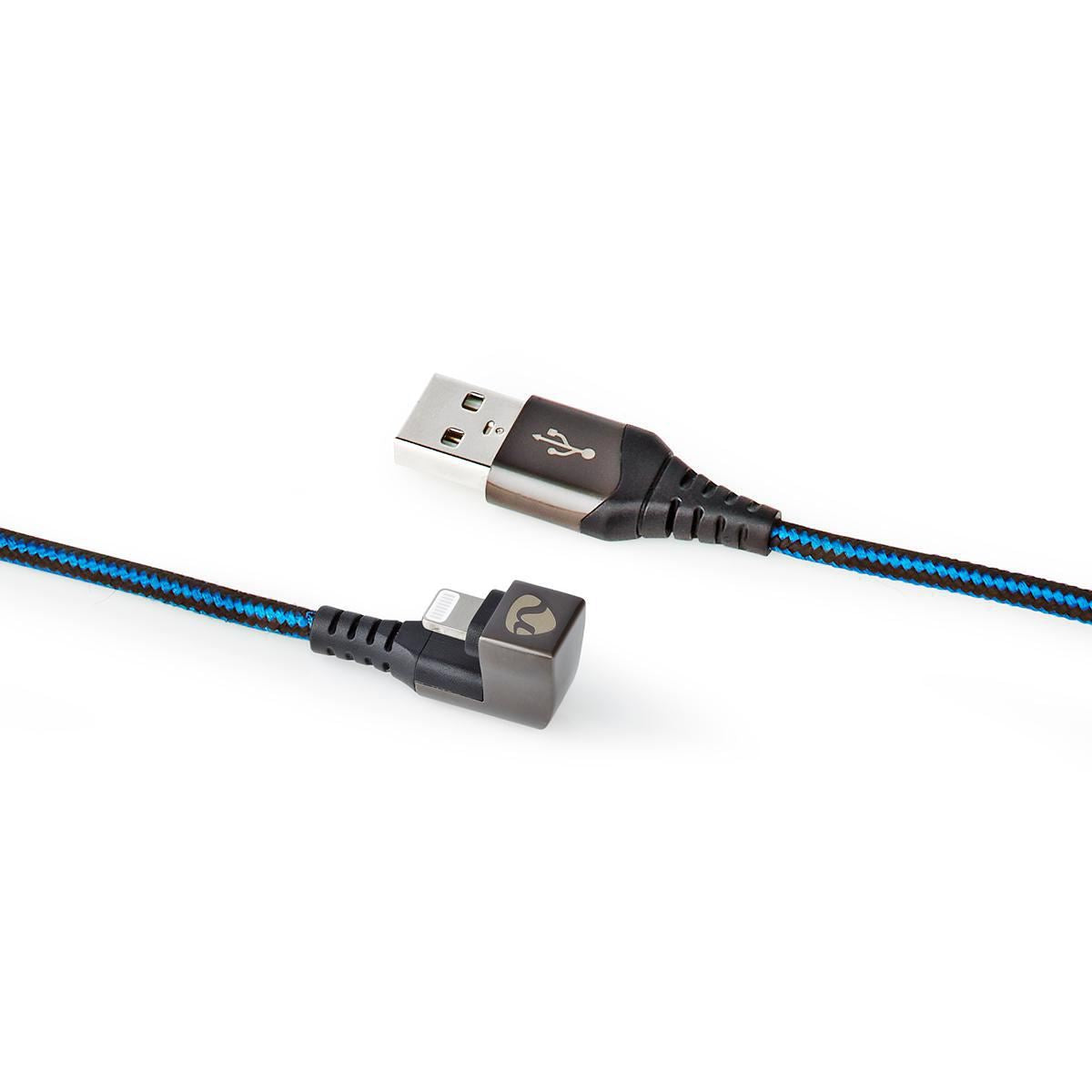 Nedis USB Cable | USB 2.0 | Apple Lightning 8-Pin | USB-A Male | 12 W | 480 Mbps | Nickel Plated | 2.00 m | Round | Braided / Nylon | Black / Blue | Cover Window Box