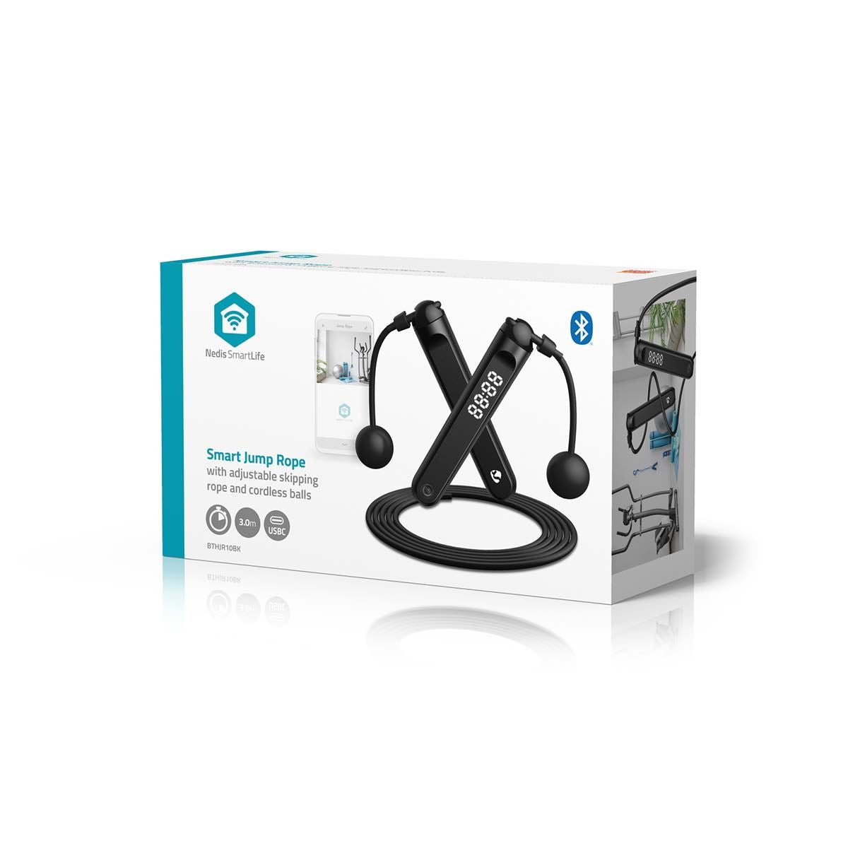 Nedis Outdoor Sports | Jumping Rope | Bluetooth® | Dual Hall sensor | LED Display | Cordless balls / Drawstring Bag | Black
